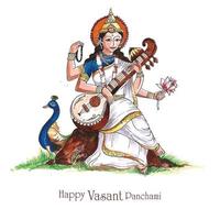 Indiase god Saraswati maa op vasant panchami religieuze festival achtergrond vector