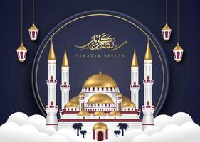 ramadan vectorachtergrond met moskee die realistische 3d ontwerpillustratie bouwt vector