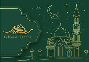 ramadan kareem ontwerp met moskee lijn kunst achtergrond vectorillustratie vector