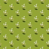 kleine witte bessentakken vormen naadloos patroon in botanische stijl. groene achtergrond. doodle sieraad. vector