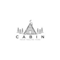 cabine of cottage logo lijn kunst vector illustratie ontwerp. creatief buitenkamp natuur