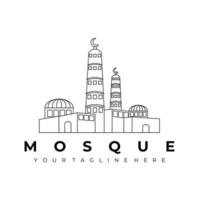 moskee logo lijn kunst vector illustratie ontwerp minimalistisch modern. architectuur creatief buiten natuur monoline schets lineair eenvoudig gebouw constructie islam moslim religie ramadan