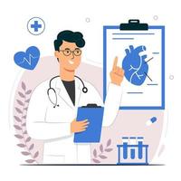 cardiologen arts wijzend op hart diagram vector