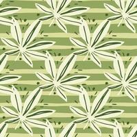 witte maijuana silhouetten naadloze patroon. groene achtergrond met strips. bloemen achtergrond. vector