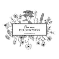 hand getekende zomer wilde bloemen frame. vectorillustratie in schetsstijl vector