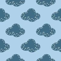 minimalistisch naadloos hemelpatroon met wolken abstracte silhouetten. met de hand getekende vormen in blauw en marineblauw paletkunstwerk. vector