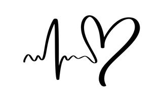 Hand getekend hart liefde teken met cardiogram. Romantische kalligrafievector van valentijnskaartdag. Concepn pictogram symbool voor wenskaart, poster bruiloft. Ontwerp platte element illustratie vector