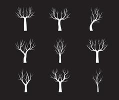 set witte bomen met wortels en zwarte achtergrond. vector overzicht illustratie. eps-bestand.