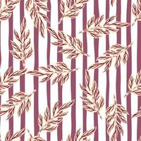 naadloos willekeurig patroon met voorgevormd blad takken ornament. gestreepte witte achtergrond. abstracte stijl. vector