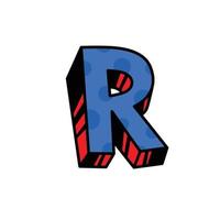 logo, letter r. vector. lineair, overzicht icoon. volumetrisch teken, 3d. kleur hoofdletter. illustratie met patroon. symbool op witte achtergrond. cartoon-stijl. het beeld van het circus. vector