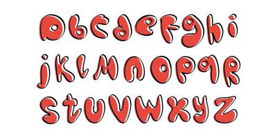 rood handgeschreven lettertype in doodle stijl. alfabet met afgeronde geblazen letters. goed voor ansichtkaarten, posters, menuontwerpen of kinderboeken. vectorillustratie. vector