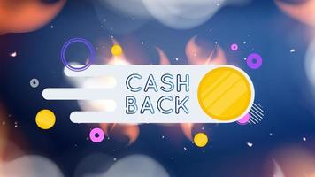 cashback-belettering in vuur en rook. gouden munten. samenstelling over het onderwerp geld terug en cashback. klaar reclamebanner. vectorillustratie. vector