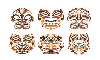 tribal masker etnische set. Polynesische gekleurde patronen van gezichten illustratie op witte achtergrond. vector illustratie