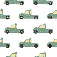 vrachtwagen naadloos patroon. doodle auto's vector illustratie.