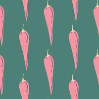 chili naadloze patroon in doodle stijl. hete chili pepers behang. creatieve vegetarische gezonde voedseltextuur. vector