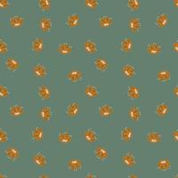 abstracte willekeurige kleine oranje kinderen bloemen silhouetten naadloze patroon. turquoise bleke achtergrond. vector