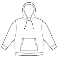 hoodie sjabloon geïsoleerd. kleding hoody technische schets mockup. vector