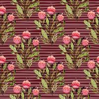 hand getekende roze bloemen print in etnische stijl naadloze patroon. kastanjebruin bleke achtergrond met strips. vector