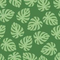 monstera blad eenvoudige vormen naadloze doodle willekeurig patroon. groene tinten palet tropische botanische kunstwerken. vector