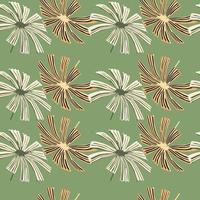 naadloze bloemmotief met natuur doodle palm licuala blad silouettes. pastelgroene achtergrond. eenvoudige stijl. vector