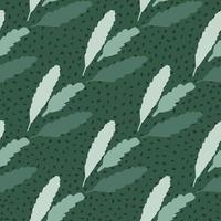 eenvoudig naadloos doodlepatroon met bloemenbladeren op groene achtergrond met stippen. vector