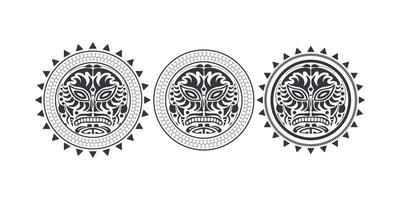 set van rond tattoo-masker in de polynesische stijl. zwart-witte tatoeage van de Maya-stam. geïsoleerd. vectorillustratie. vector