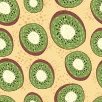 naadloze patroon met kiwi hand getekende sieraad. groene willekeurige fruitvormen op beige achtergrond met spatten. vector