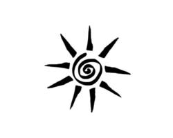 zwarte tribal zon tattoo sonnenrad symbool zon wiel teken. zomer icoon. het oude Europese esoterische element. logo grafisch element spiraalvorm. vector penseelstreek ontwerp geïsoleerd of witte achtergrond