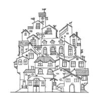 doodle huis hand getekend in zwart-wit. scandinavische cartooninkthuizen. vectorillustratie. vector