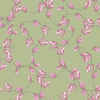 naadloze patroon magnolia's op pastel groene achtergrond. mooie textuur met lente roze bloemen. vector