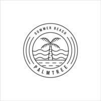 tropisch eiland lijn kunst logo minimalistische eenvoudige vector illustratie pictogram sjabloonontwerp. palm en zomer strand lineair concept met cirkel badge typografie