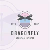 Dragonfly logo lijntekeningen moderne kleur minimalistische vector illustratie sjabloon pictogram grafisch ontwerp met badge concept