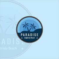 strand of paradijs embleem logo moderne vintage vector illustratie sjabloon pictogram grafisch ontwerp. palm of kokospalm bij het buitenteken of symbool voor reisavontuur