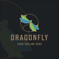 Dragonfly logo lijntekeningen moderne kleur minimalistische vector illustratie sjabloon pictogram grafisch ontwerp met badge concept