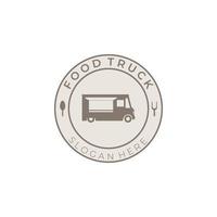 voedsel vrachtwagen embleem vintage logo illustratie vector sjabloonontwerp