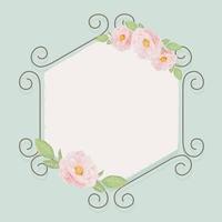 mooie roze Engelse rozen op hexagon klimop boog krans frame op blauwe grunge hout getextureerde achtergrond vector