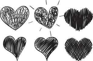 set van verschillende harten in doodle-stijl vector