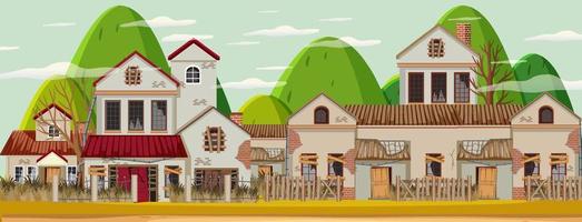 lege landelijke stad met kapotte huizen vector