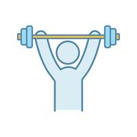 man training met barbell kleur icoon. lichamelijke oefeningen. gezonde levensstijl. training, bodybuilding. stresspreventie en -behandeling. geïsoleerde vectorillustratie vector