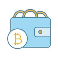 bitcoin portemonnee kleur icoon. digitaal geld. e-betaling. online bankieren. cryptogeld betaling. geïsoleerde vectorillustratie vector