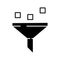 glyph-pictogram voor gegevensfiltersysteem. machinaal leerproces. datamining. koker. statistieken verzamelen. silhouet symbool. negatieve ruimte. vector geïsoleerde illustratie