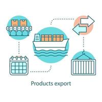 producten exporteren concept icoon. logistiek en distributie. bezorgservice idee dunne lijn illustratie. vrachtvervoer over water. vrachtvervoer. vector geïsoleerde overzichtstekening