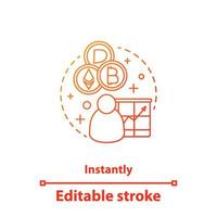 cryptocurrency markt concept icoon. mijnbouw bedrijfsidee dunne lijn illustratie. onmiddellijke marktgroei. marketeer, zakenman. vector geïsoleerde overzichtstekening. bewerkbare streek