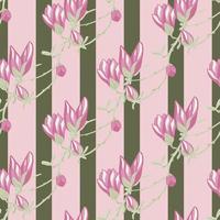 naadloze patroon magnolia's op strip roze groene achtergrond. mooi ornament met lentebloemen. vector