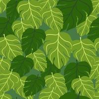 willekeurige groene monstera blad silhouetten naadloze patroon. tropische palm gebladerte kunstwerken. doodle ontwerp. vector