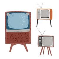 retro tv's instellen op een witte achtergrond. vintage tv's lang, kort en breed met antenne hand getekend in stijl doodle. vector