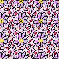 lila bloemenharten aquarel madeliefjepatroon vector