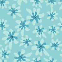 willekeurig naadloos patroon met blauw gekleurde bloemsilhouetten in eenvoudige handgetekende stijl. vector