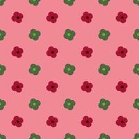 rood en groen gekleurde eenvoudige bloem ornament naadloze patroon. roze achtergrond. helder abstract ontwerp. vector