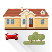 levend huis, auto en bomen op een witte achtergrond. vector. vector